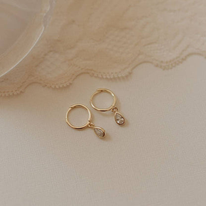 April Raindrop Dangle Hoops Gold