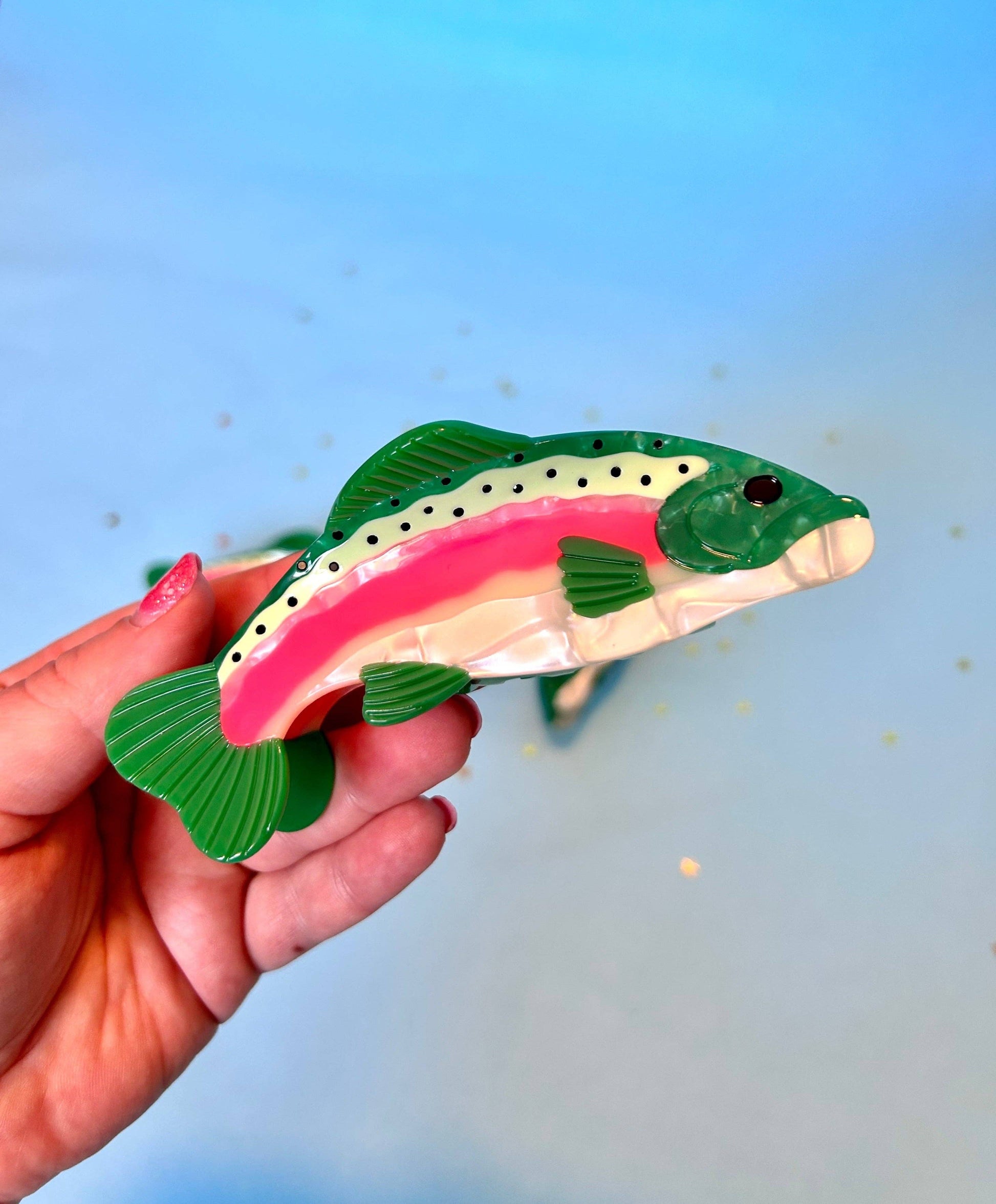 Rainbow trout hair claw clip with black rhinestones – eco-friendly accessory for gift shop shoppers