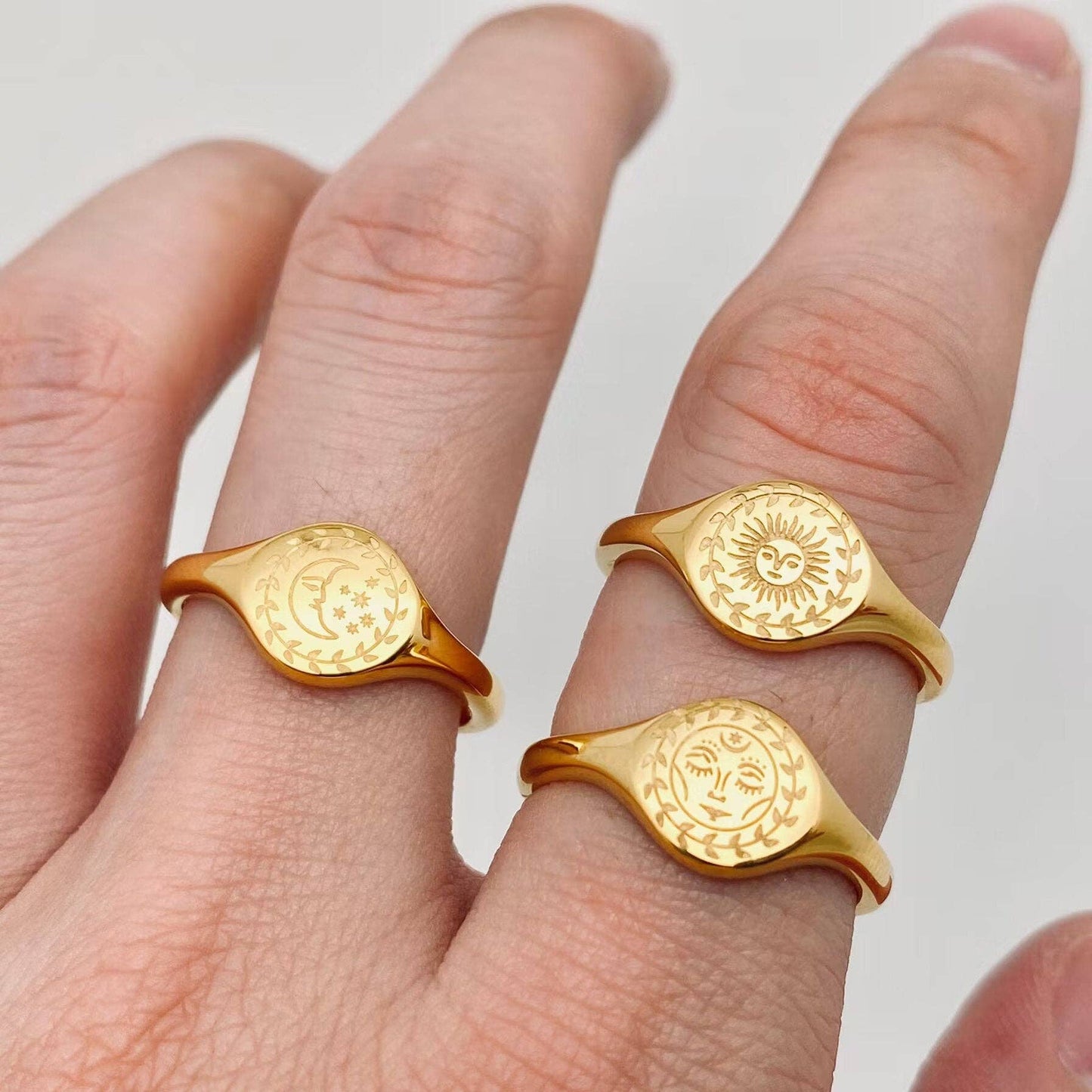 Moon Sun Stars Goddess 18K Gold Plated Ring