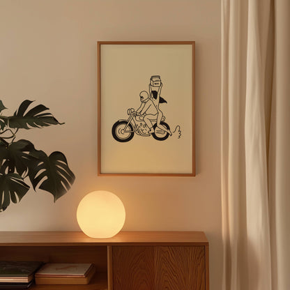 Modern retro motorcycle wall art for beer enthusiasts gift shop