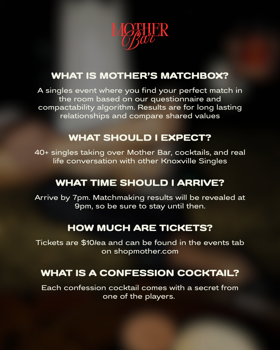 Mother's Matchbox Single's Dating Event March 25th