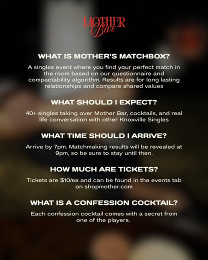 Mother's Matchbox Single's Dating Event March 25th