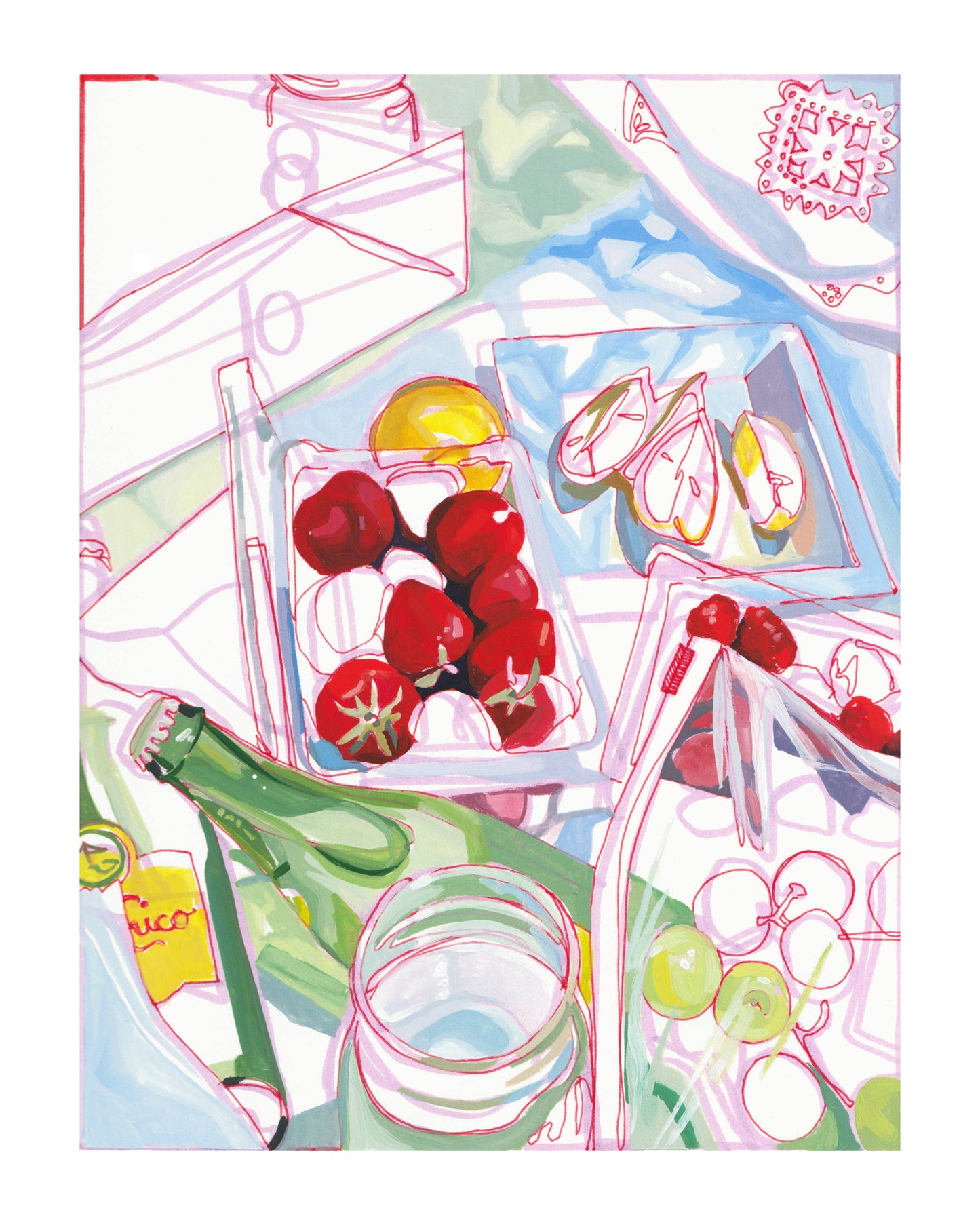 California Picnic Lemons & Berries Art Print