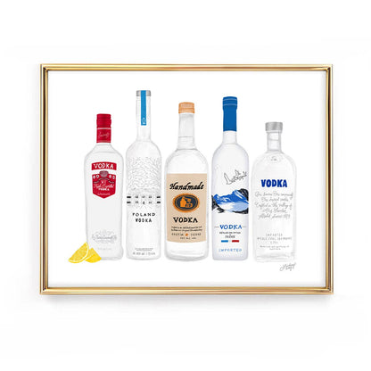 Vodka bottles art print  hand drawn bar cart decor for vodka lovers