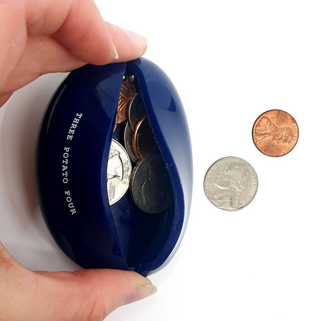 Black rubber coin pouch with Coffee Money text
