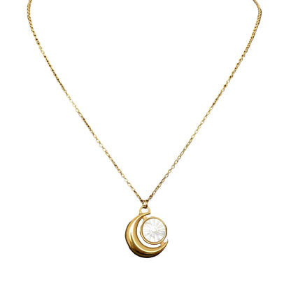 Inlaid Shell 18K Golden S.Steel Moon Charm Necklace