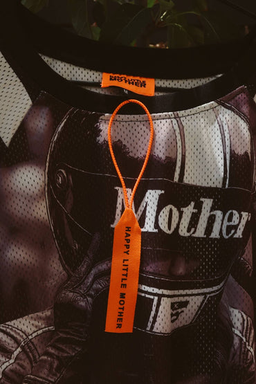 Unisex MOTHER racing striped jersey with breathable mesh and drop shoulders