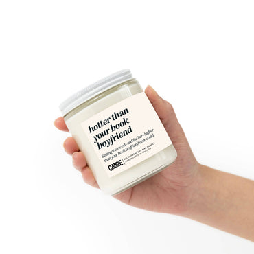 Soy wax candle for book lovers, smells like a fictional heartthrob gift store