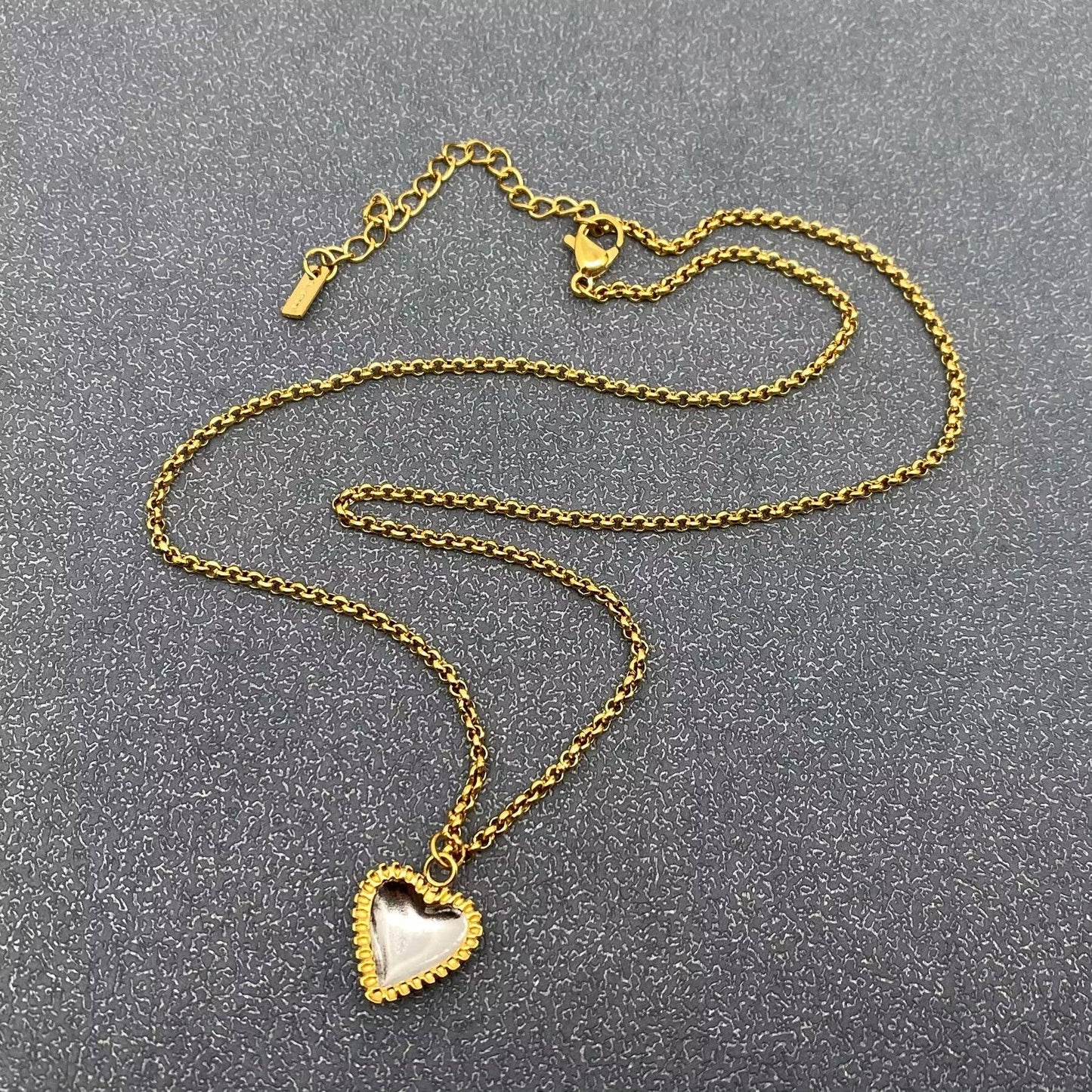 Glossy Two-Tone Heart Charm 18K Gold Plated SS Necklace