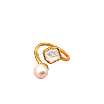 Pearl & Shell 18K Gold Plated Stainless Steel Ring