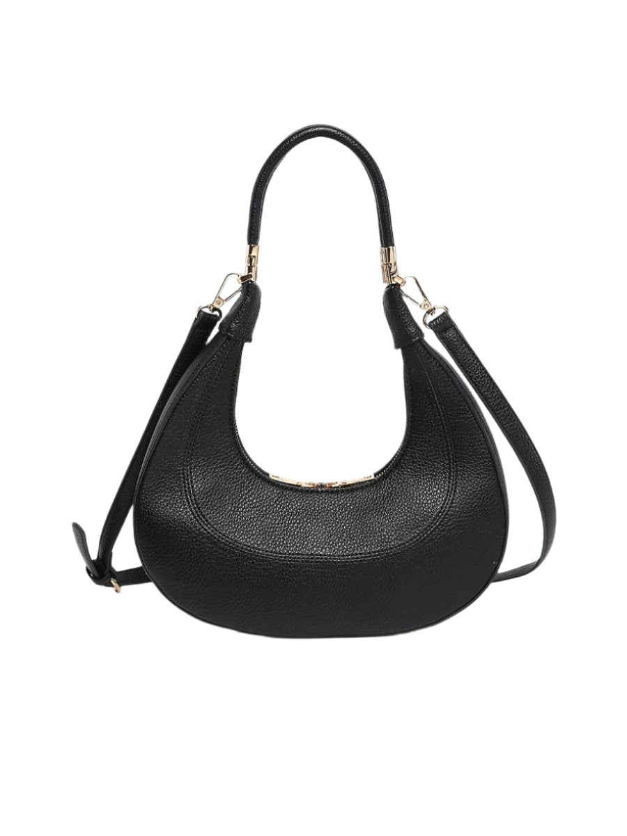 Clara crescent shoulder bag with removable crossbody strap and top zip