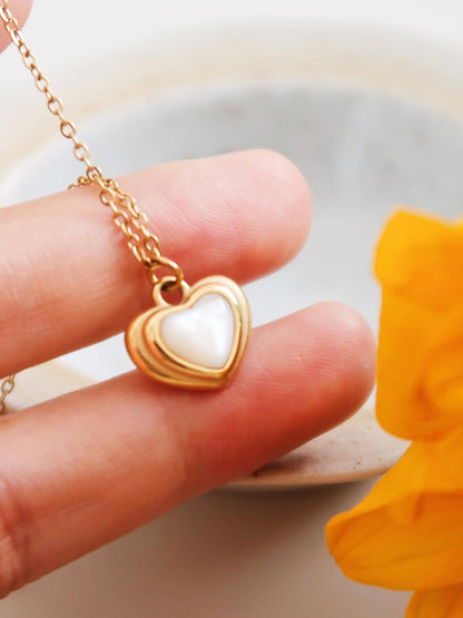 Jennie White Shell Stone Heart Necklace