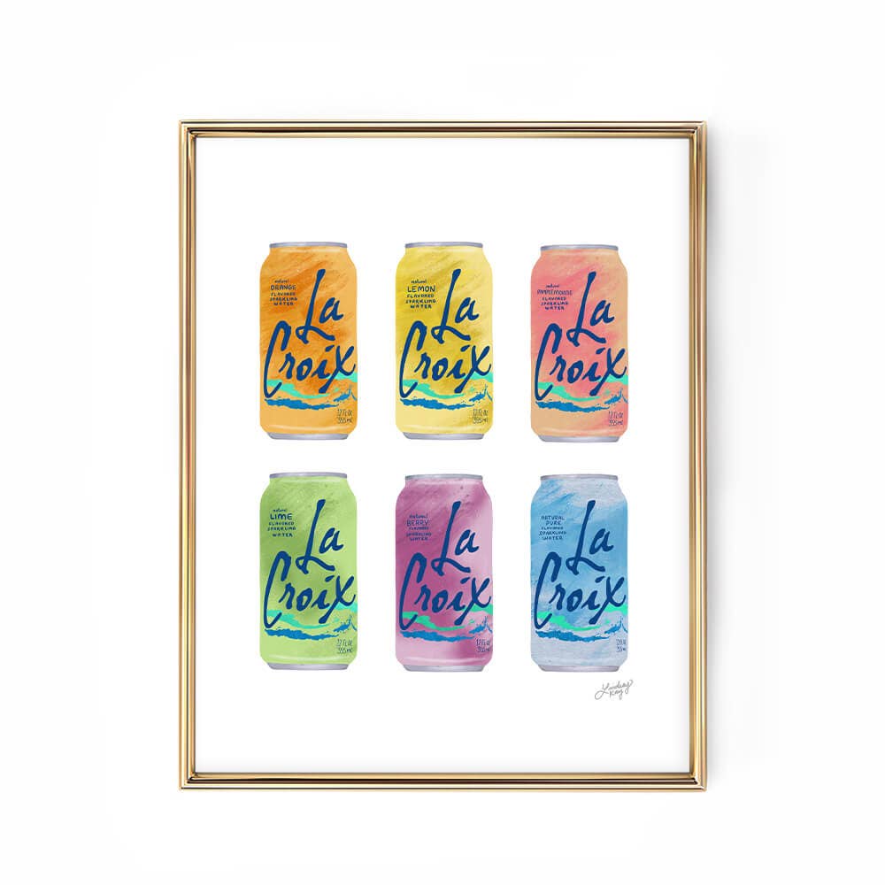 Hand illustrated La Croix cans wall art print  8x10 inches