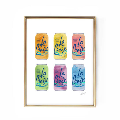 Hand illustrated La Croix cans wall art print  8x10 inches
