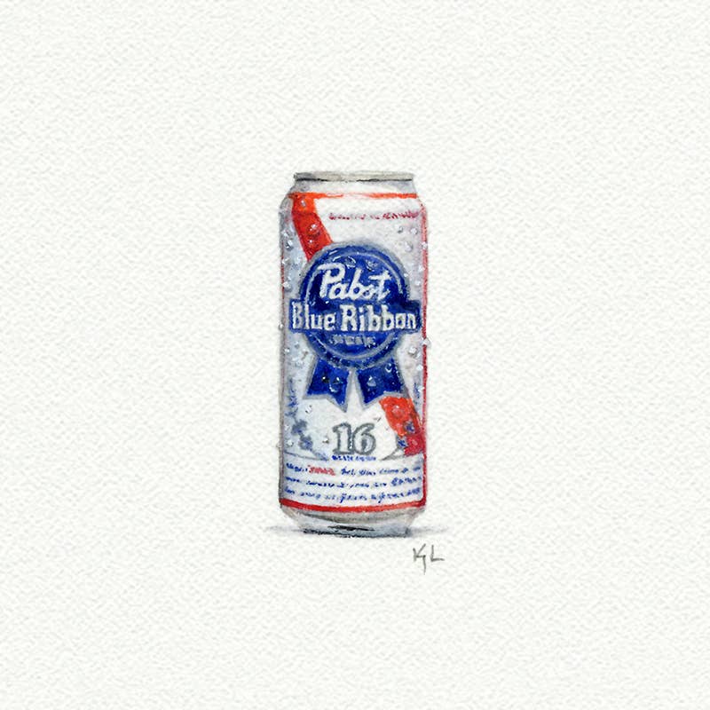 Miniature watercolor art print of PBR beer can – perfect gift for craft beer fans