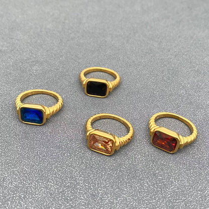 Inlaid Zircon Twisted Spiral 18K Gold Plated  Ring