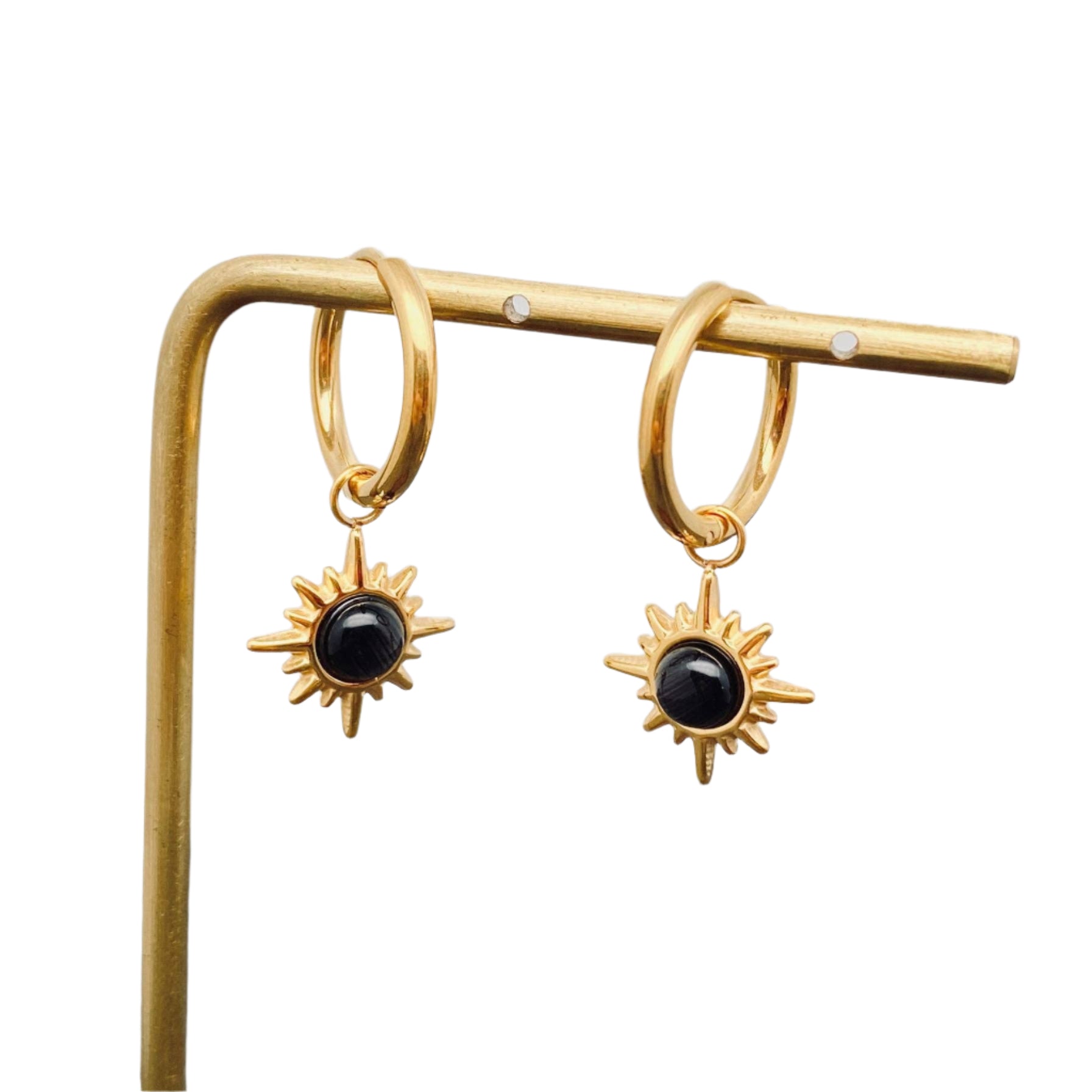 Huggie earrings Sun with black Stone