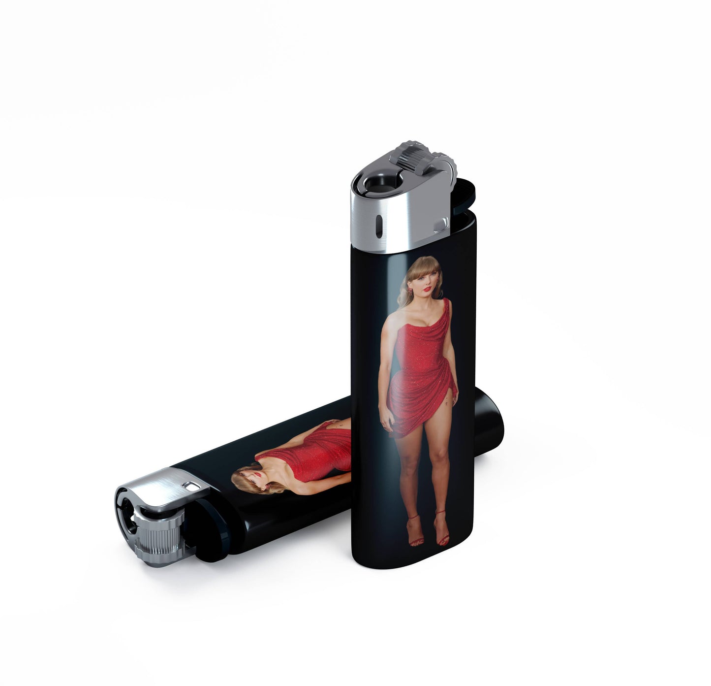 Lighter with taylor swift in a red dress
