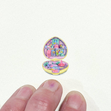 Vintage Polly Pocket watercolor reproduction – unique gift idea for retro toy lovers