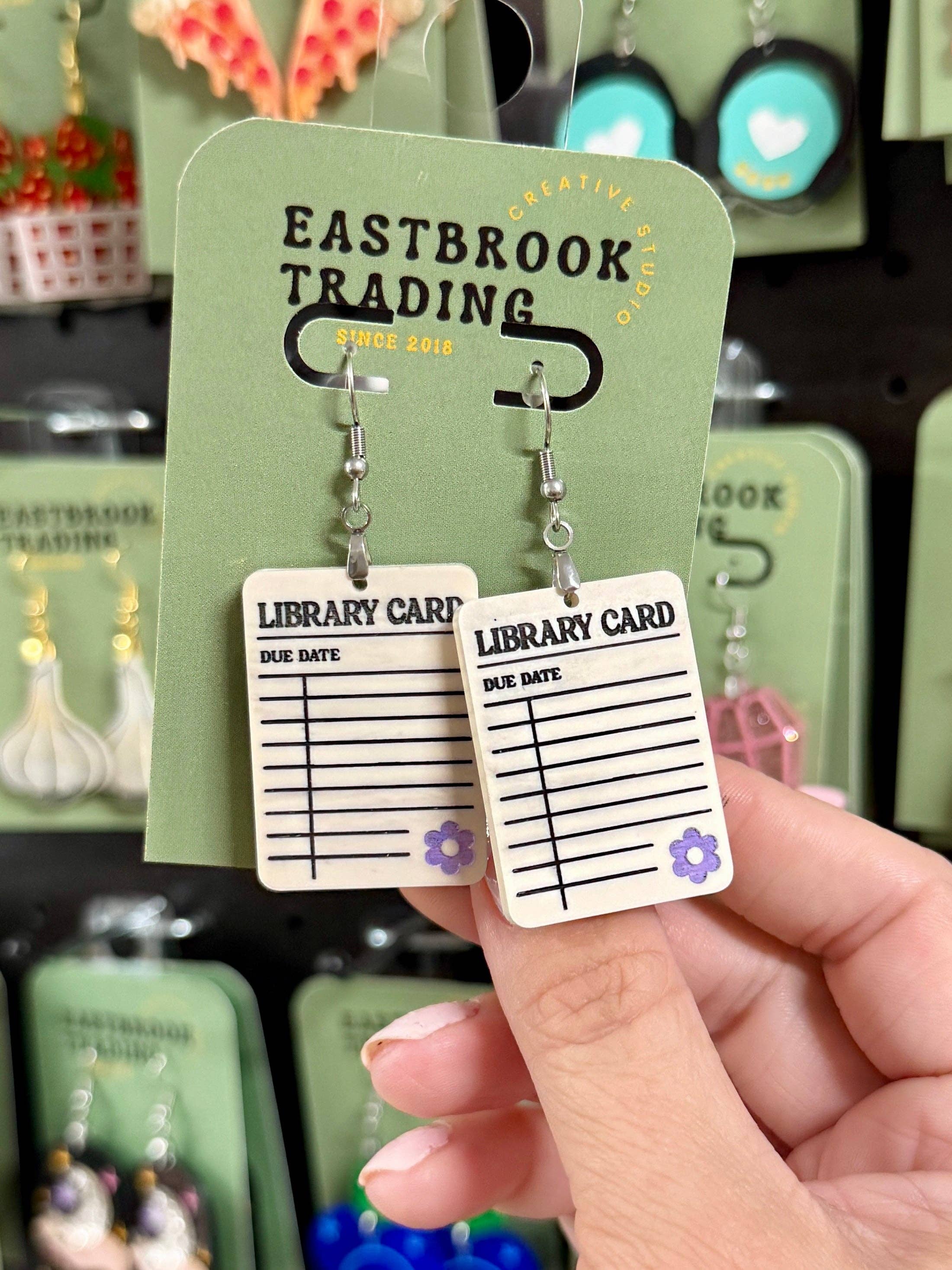Library card earrings for book lovers and readers gift