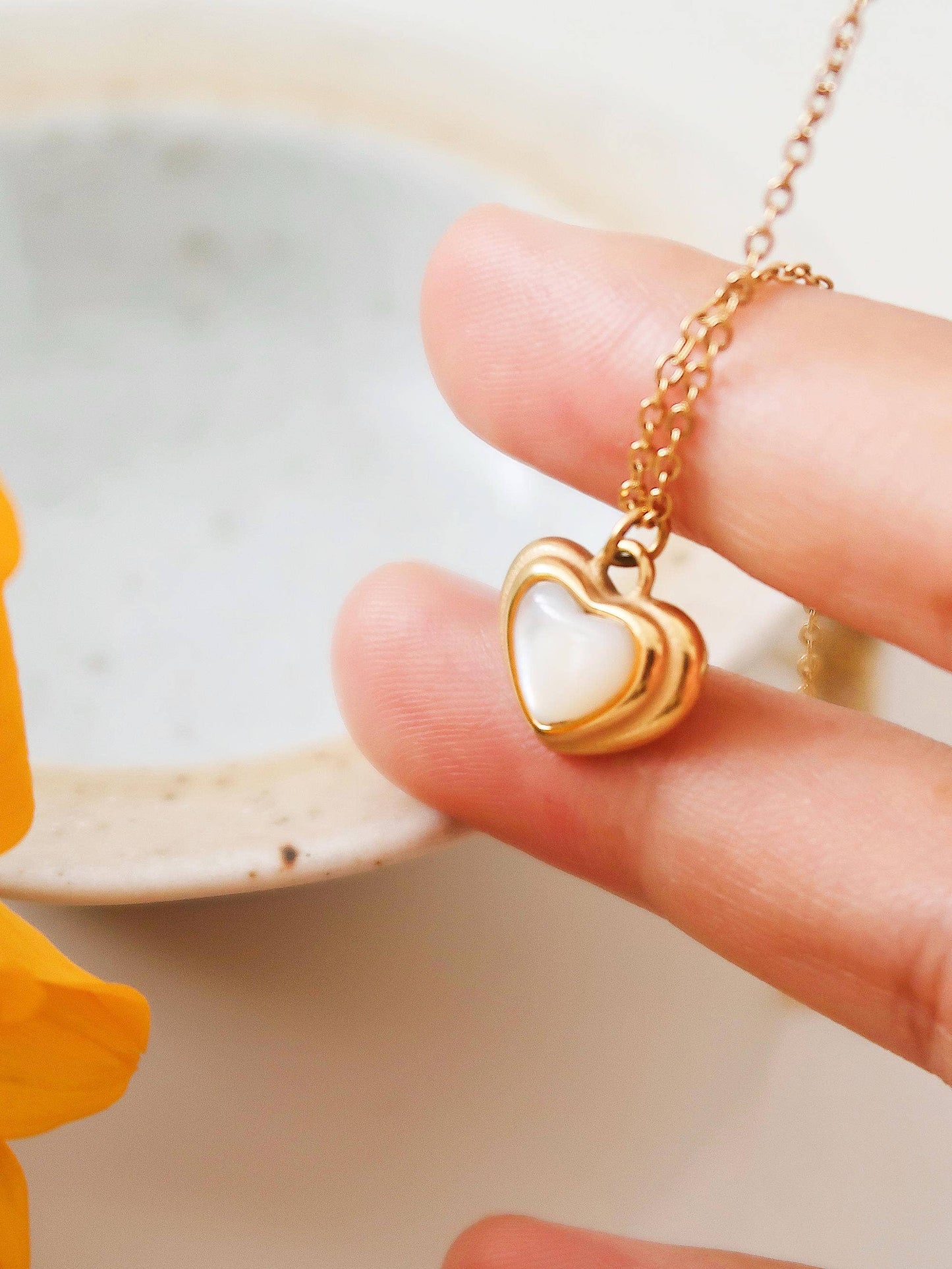 Jennie White Shell Stone Heart Necklace