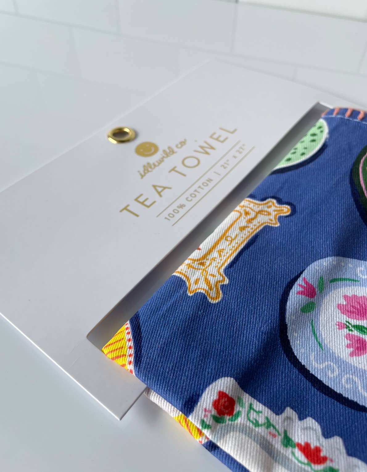 Dinner Plates Cotton Tea Towel with Embroidered Detail