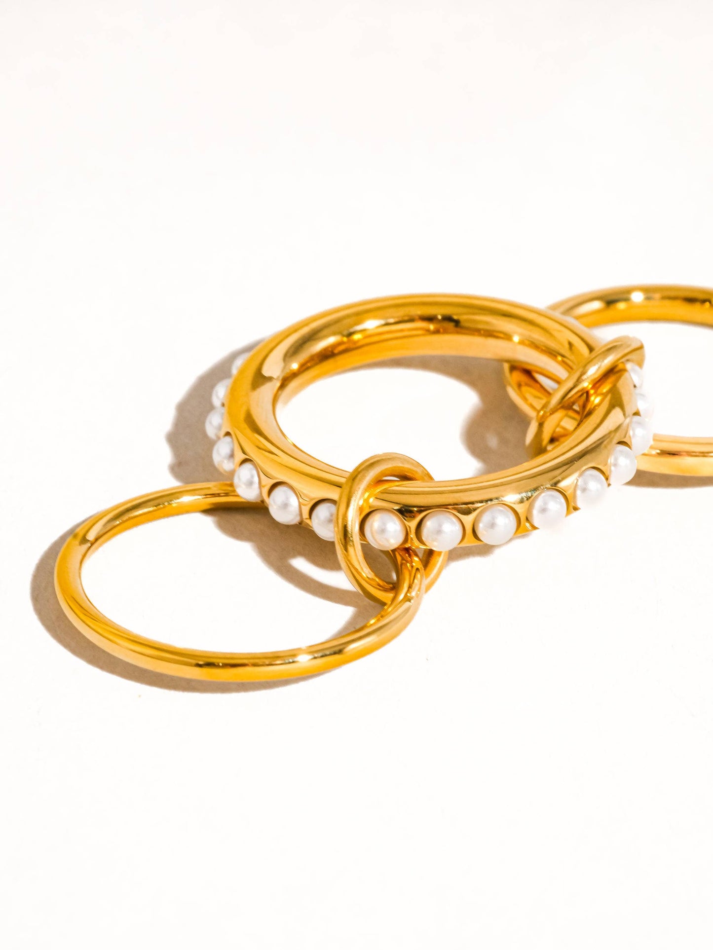 Danton 18K Yellow Gold Multi Stack Pearl Band Ring