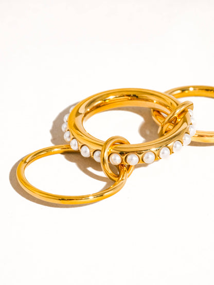 Danton 18K Yellow Gold Multi Stack Pearl Band Ring