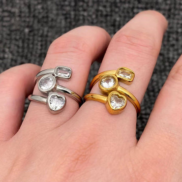 Three-layer Zircon 18K Gold-plated Stainless Steel Ring
