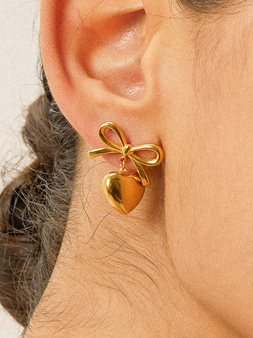 Melody 18K Non Tarnish Dainty Bow Heart Earring