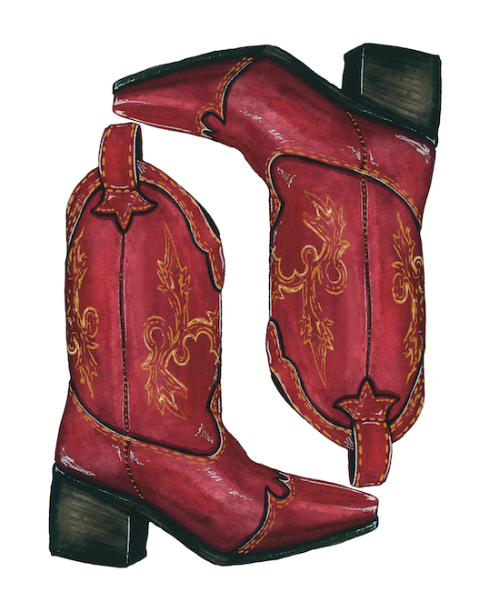 Garnet and Gold Boots Art Print