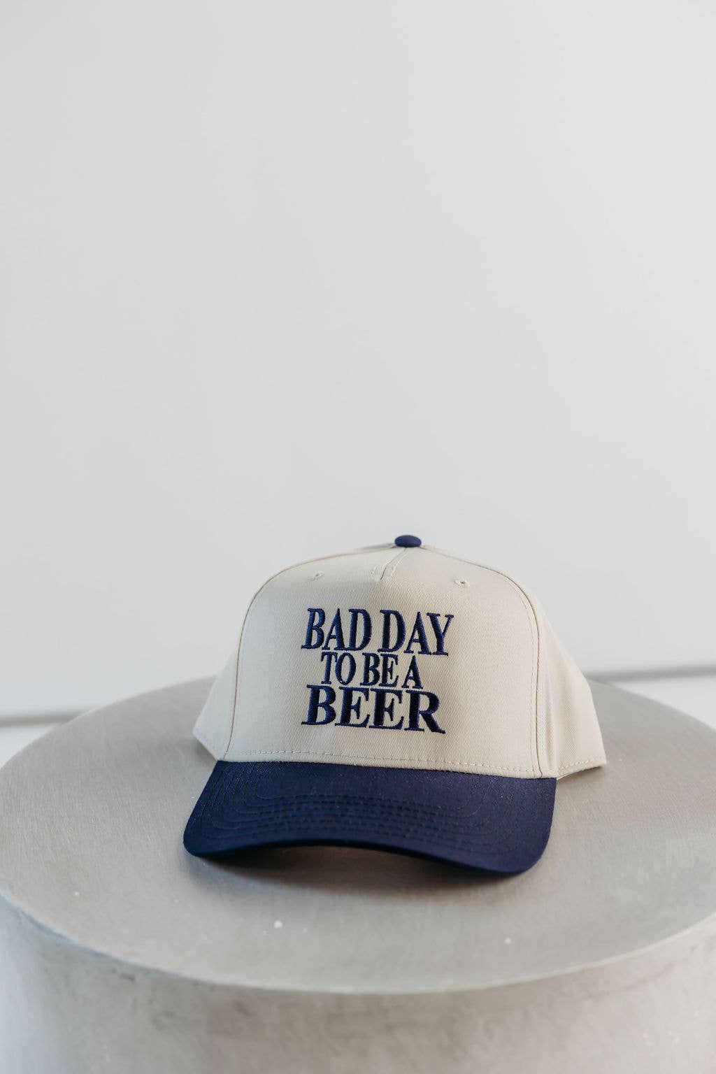 Canvas hat with embroidered “Bad Day to Be a Beer” gift store