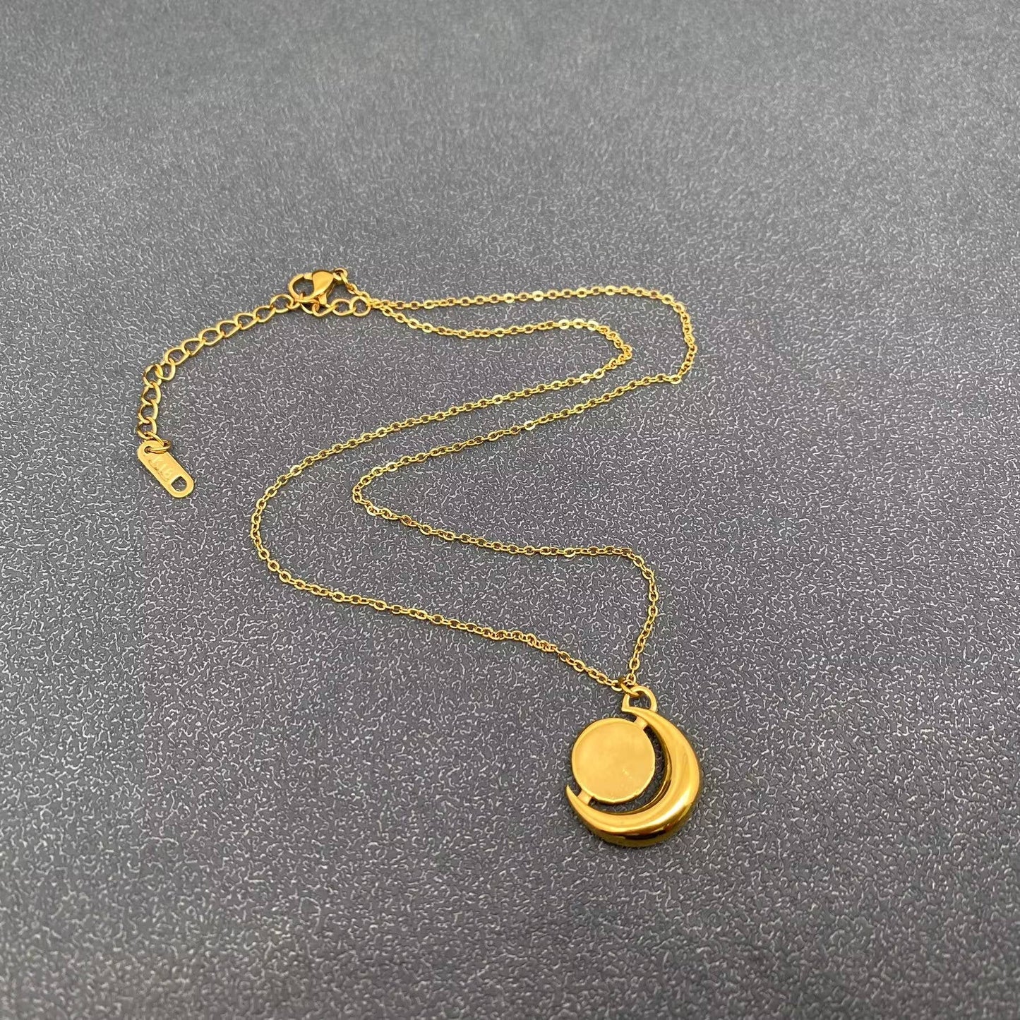 Inlaid Shell 18K Golden S.Steel Moon Charm Necklace