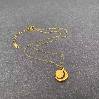 Inlaid Shell 18K Golden S.Steel Moon Charm Necklace