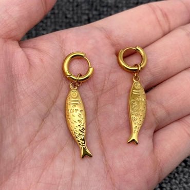 Fish Charm 18K Gold Plated S.Steel Huggie Earrings