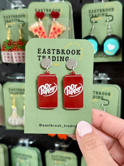 Dr. Pepper-themed earrings perfect for gifts