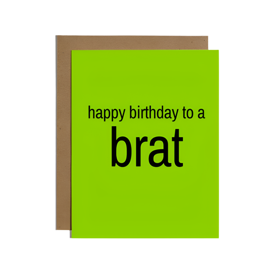 Brat birthday card in chartreuse green for Charli XCX fans