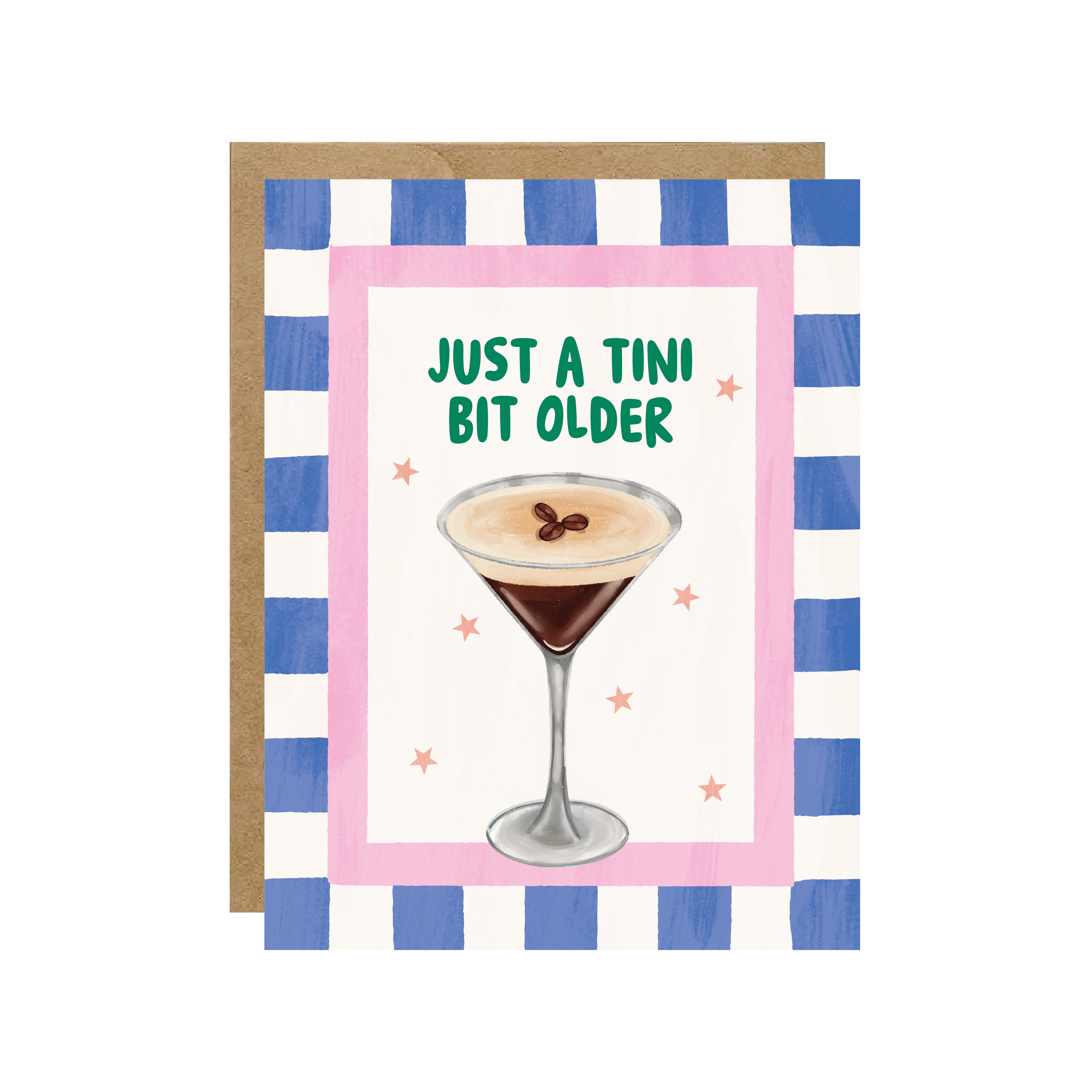 Tini Bit Older birthday greeting card with espresso martini illustration