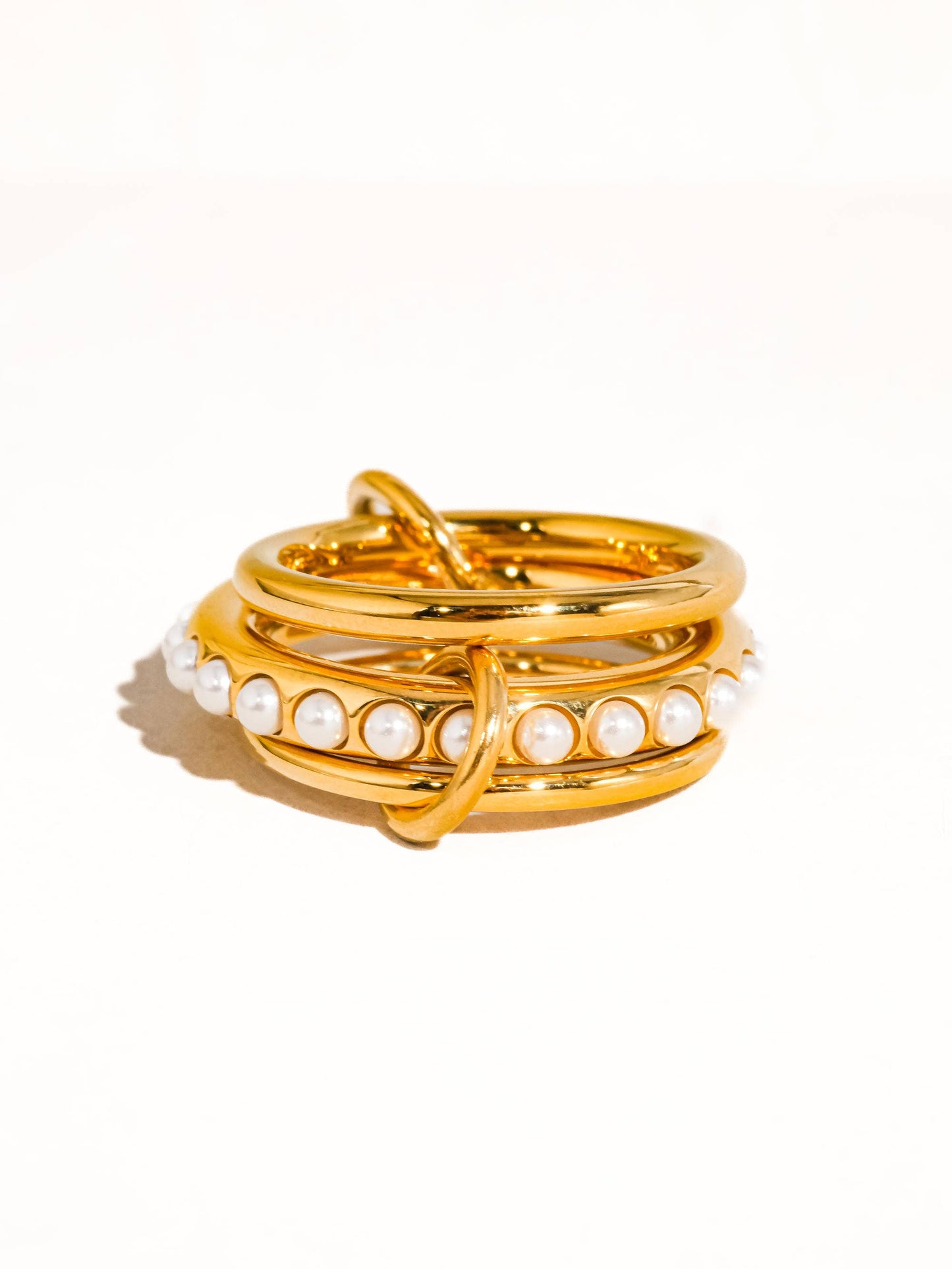 Danton 18K Yellow Gold Multi Stack Pearl Band Ring