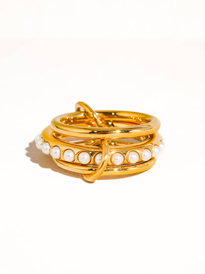 Danton 18K Yellow Gold Multi Stack Pearl Band Ring