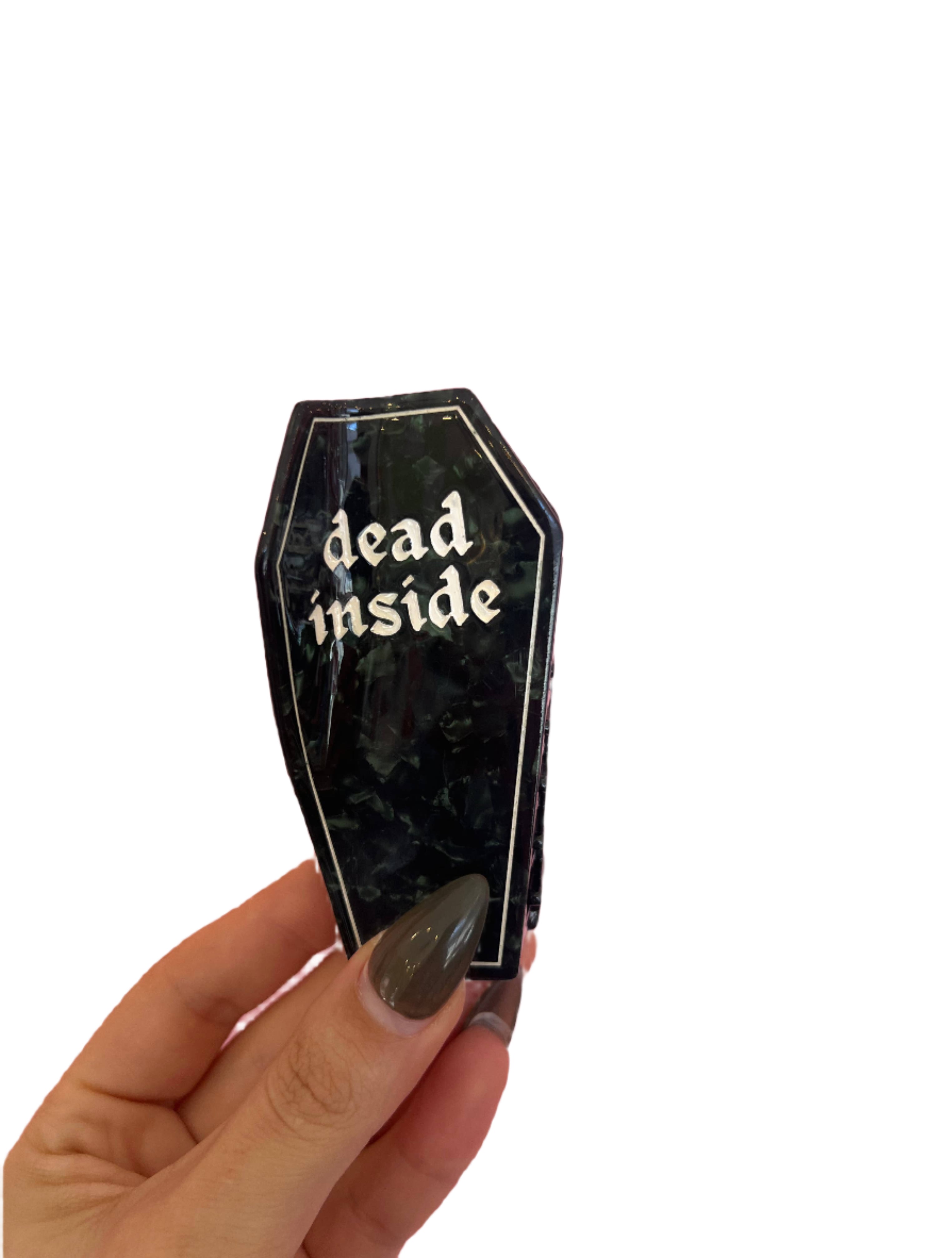 Dead inside coffin hair clip