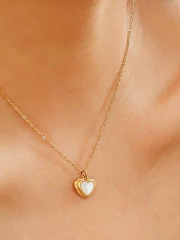 Jennie White Shell Stone Heart Necklace