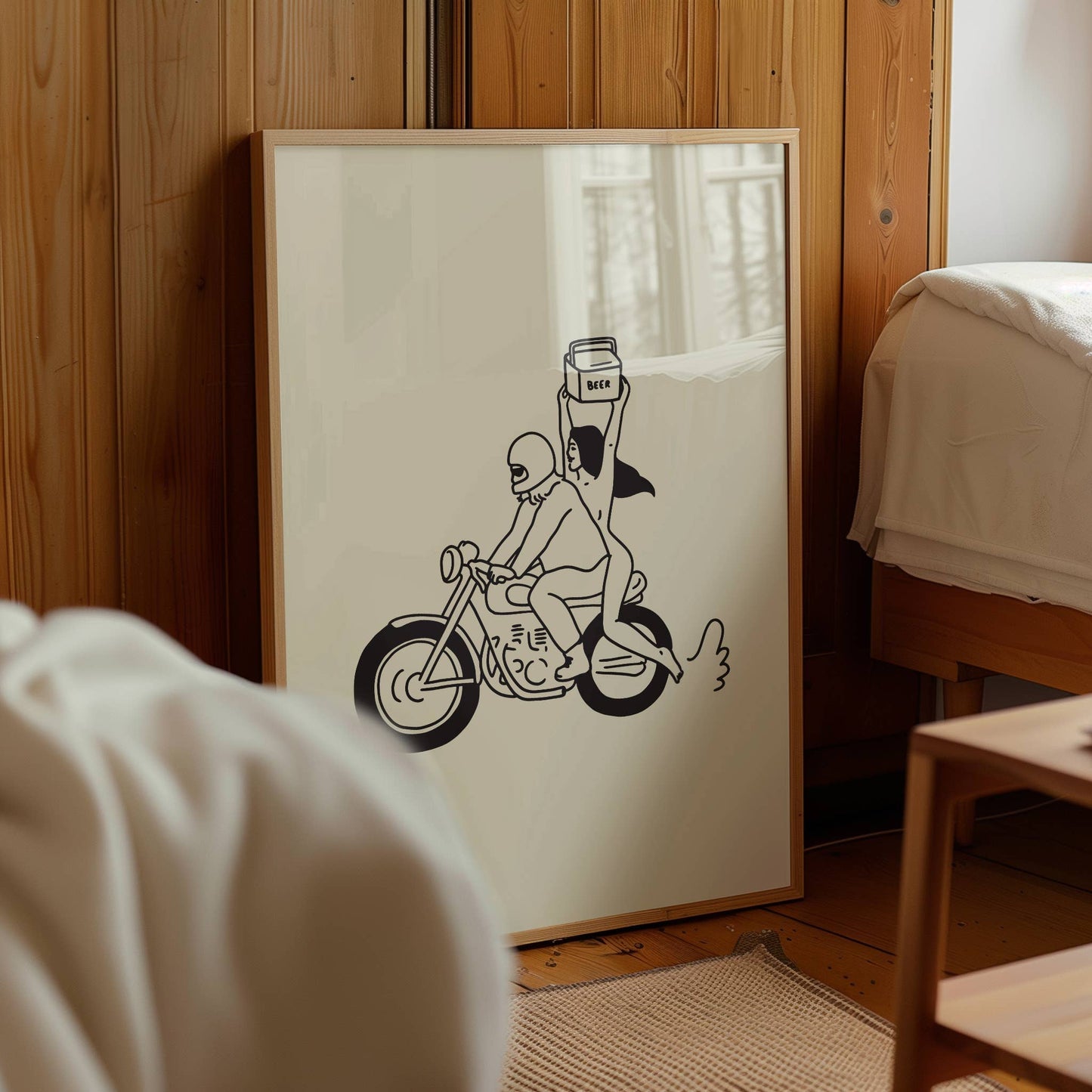 Gift shop print – motorcycle line art beer run wall art prints in Knoxville
