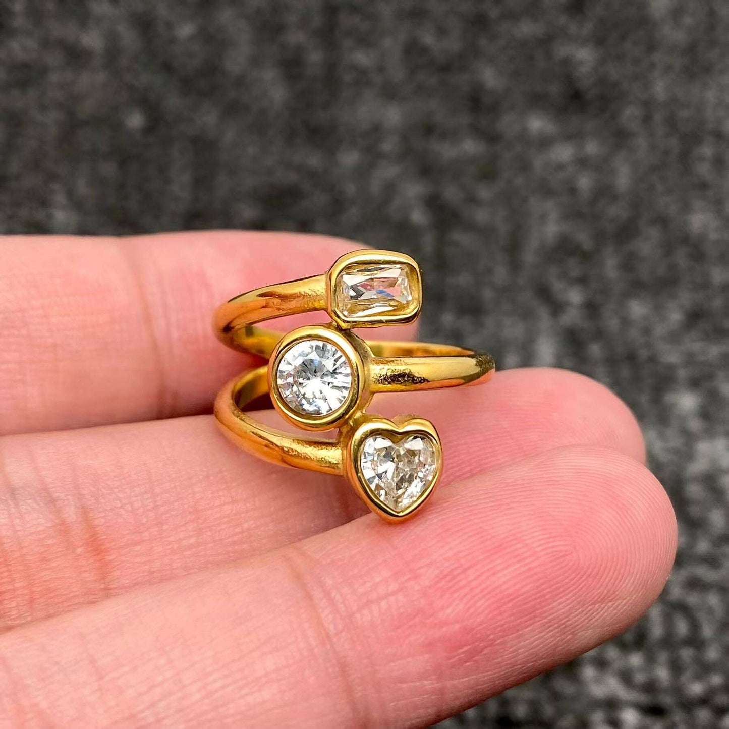 Three-layer Zircon 18K Gold-plated Stainless Steel Ring