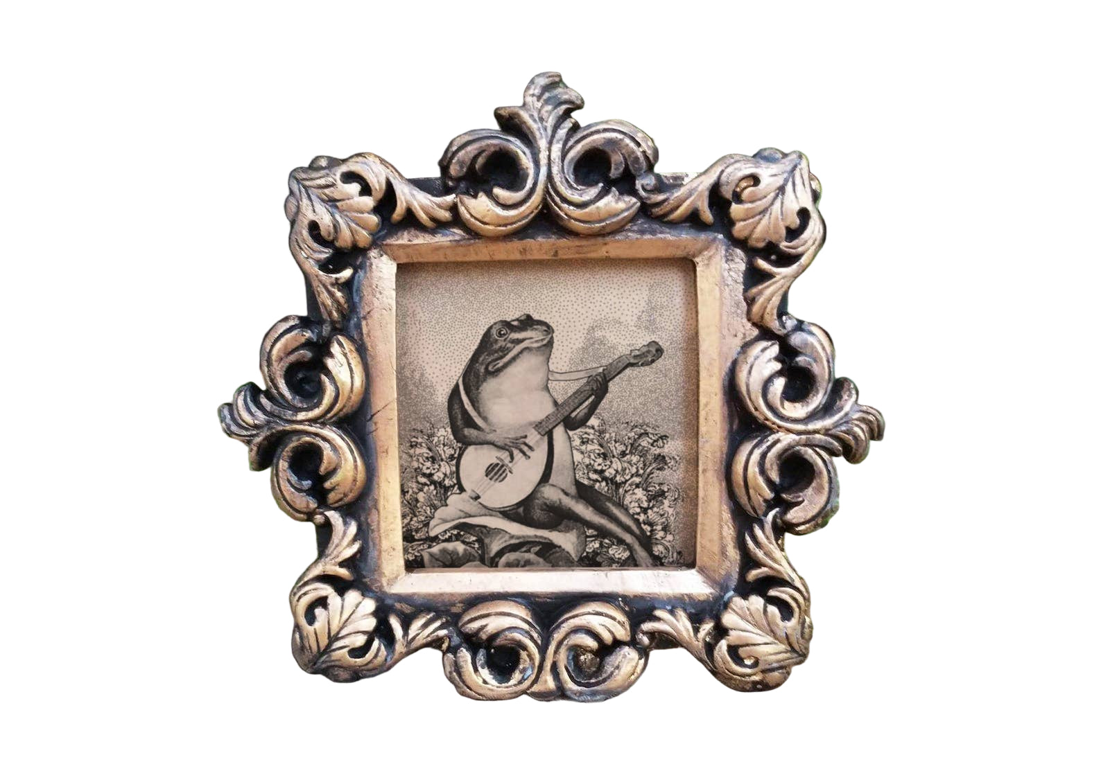 Mini vintage framed frog print playing banjo gift store knoxville