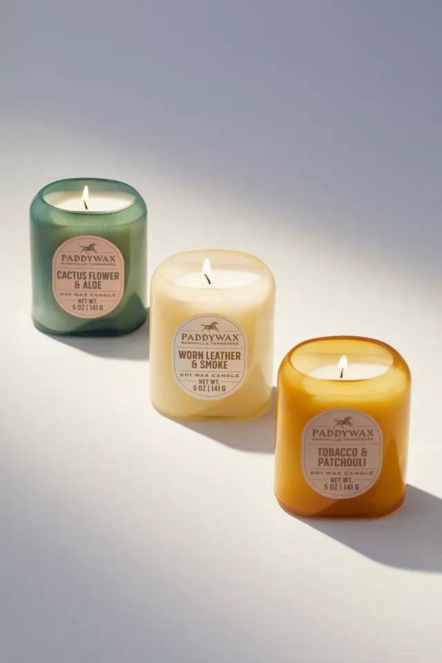 Luxury Vista 5 oz candle with sleek design and long-lasting leather scent, perfect for birthday or holiday gifts
