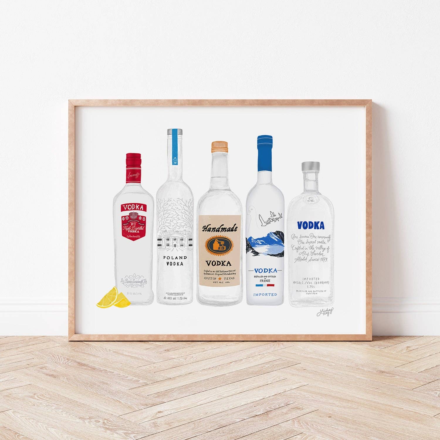 Illustrated vodka bottles print  perfect gift for cocktail enthusiasts