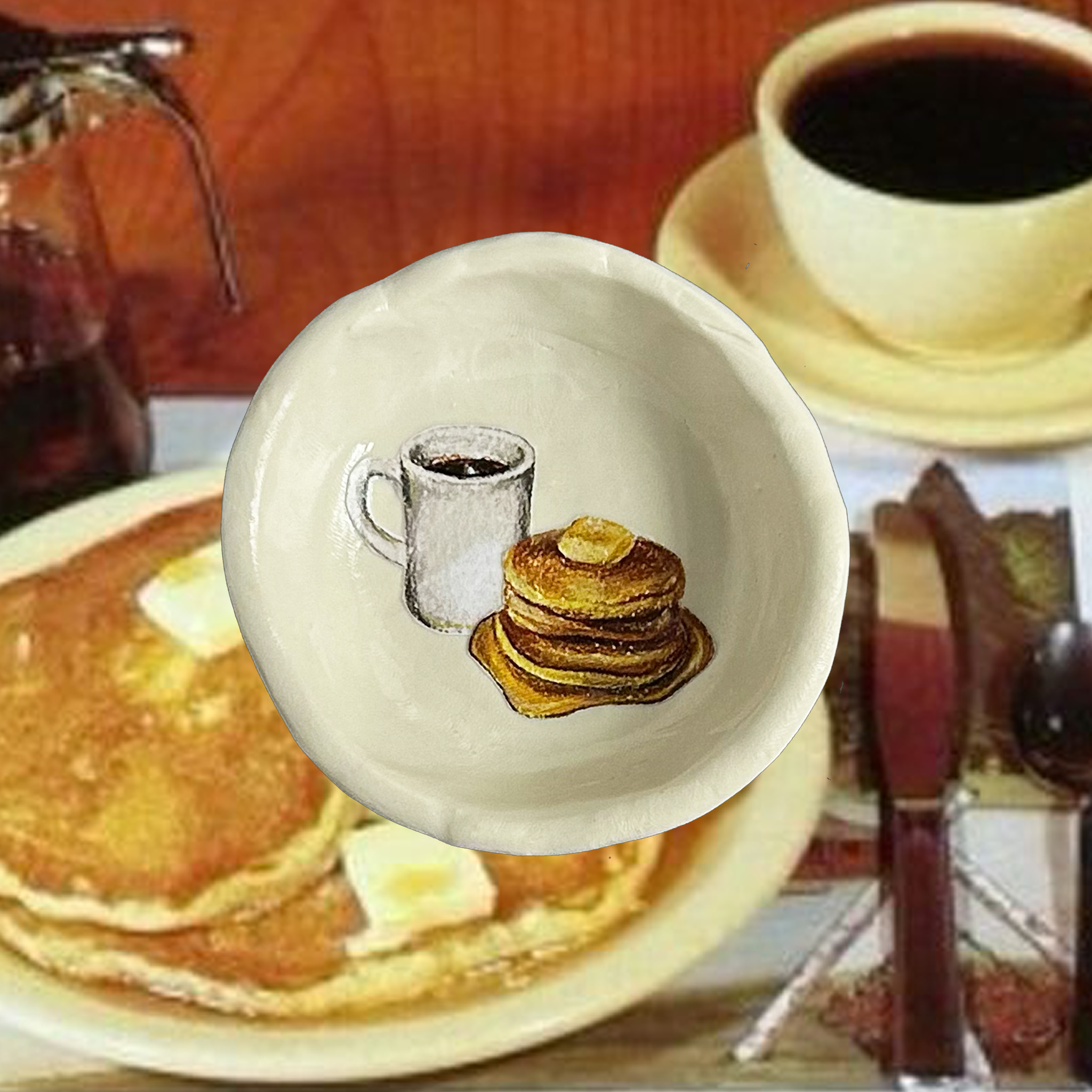 Handmade Pancakes and Coffee trinket dish gift for breakfast lovers 