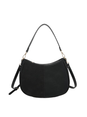Chic suede shoulder bag with contrasting colors and removable straps