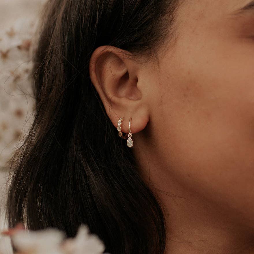 April Raindrop Dangle Hoops Gold